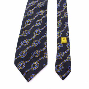 CHANEL チェーン柄 総柄 ネクタイ 裏地ココマーク イタリア製 シルク ブラック ブルー