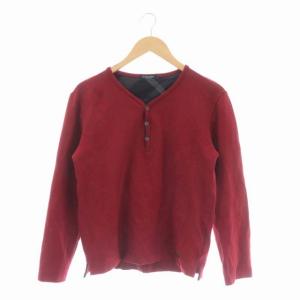 ヘンリーネック カットソー ボーダー 長袖 M レッド