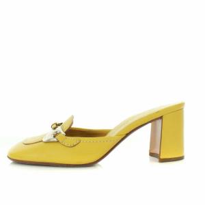 PRADA ミュール サンダル スクエアトゥ ローヒール レザー 35 22.0cm イエロー