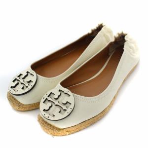 ギャザーシューズ エスパドリーユ パンプス ロゴ レザー 23.5cm オフホワイト