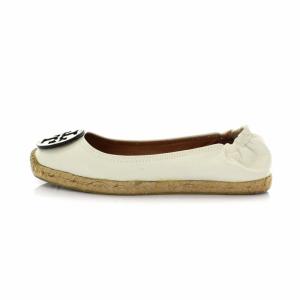 TORY BURCH ギャザーシューズ エスパドリーユ パンプス ロゴ レザー 23.5cm オフホワイト