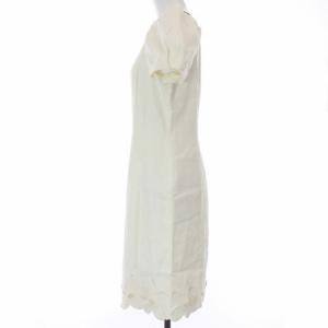 M'S GRACY ワンピース ひざ丈 スクエアネック 半袖 フローラル パール刺繍 リネン混 M ホワイト ブラック