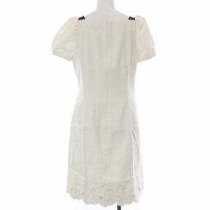 M'S GRACY ワンピース ひざ丈 スクエアネック 半袖 フローラル パール刺繍 リネン混 M ホワイト ブラック