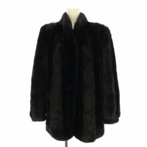 ミンクファー コート ジャケット スタンドカラー ミドル ミディアム 11 ブラック