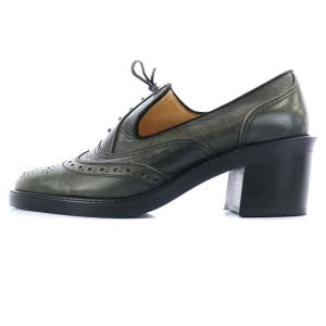 MIHARA YASUHIRO ウイングチップシューズ レザー チャンキーヒール レースアップ 24cm カーキ