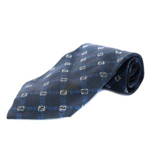 ネクタイ レギュラータイ シルク混 ロゴ 刺繍 ネイビー