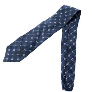 FENDI ネクタイ レギュラータイ シルク混 ロゴ 刺繍 ネイビー