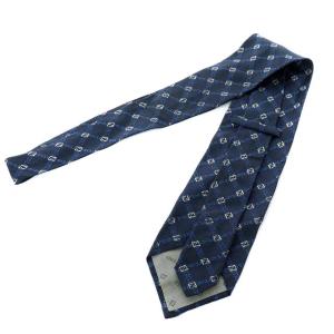 FENDI ネクタイ レギュラータイ シルク混 ロゴ 刺繍 ネイビー
