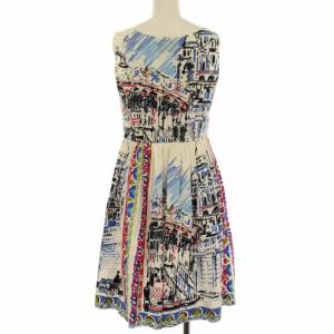 PRADA ワンピース フレア ミニ ノースリーブ 総柄 イタリア製 40 マルチカラー
