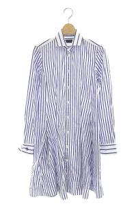 ロゴ刺繍ストライプひざ丈ワンピース 4 ブルー