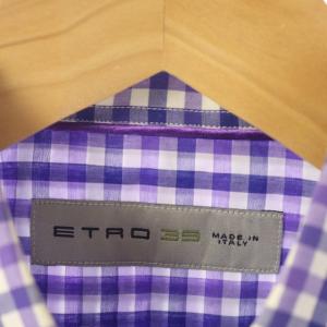 ETRO シャツ 長袖 ギンガムチェック 39 ブルー パープル ホワイト