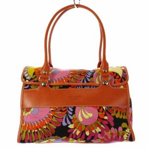 トートバッグ 花柄 レザー オレンジ