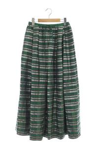 フレアスカート ロング チェック タック 38 グリーン
