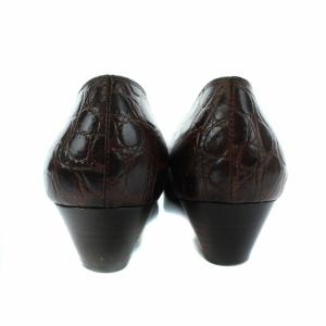Salvatore Ferragamo パンプス ヒール ヴァラリボン クロコ型押し レザー 6.5B ブラウン