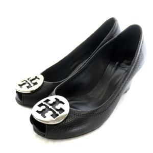 オープントゥレザーパンプス 6 ブラック