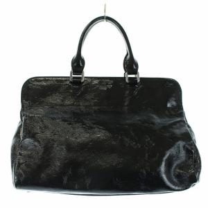 Longchamp ハンドバッグ エナメル ターンロック レザーブラック シルバー
