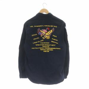 AVIREX シャツ 長袖 前開き ワッペン L ネイビー