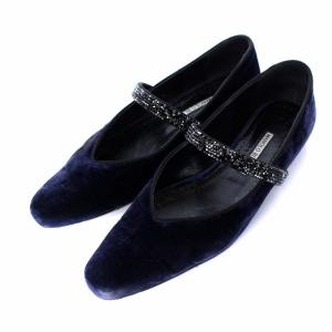 ストラップ ベロアパンプス スクエアトゥ ローヒール 38.5 パープル