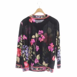 LEONARD FASHION カーディガン シルク混 花柄 L 黒