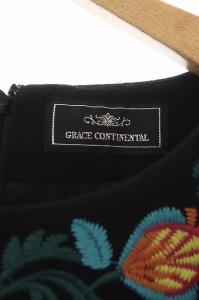 GRACE CONTINENTAL ワンピース 七分袖 台形 ミニ 刺繍 ラウンドネック 36 マルチカラー ブラック