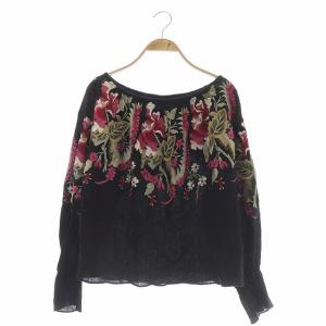 花柄刺繍ボートネックブラウス 36 ブラック