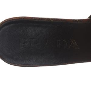 PRADA サンダル ミュール ポインテッドトゥ ベルト 総柄 レザー 35.5 ブラウン ベージュ
