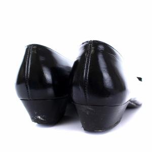 Salvatore Ferragamo ヴァラ パンプス チャンキーヒール リボン レザー 4.5C ブラック