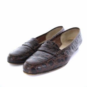 パンプス クロコ型押し レザー 22.5cm ブラウン