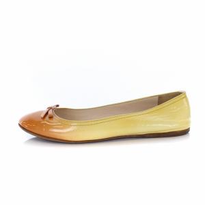 PRADA バレエシューズ フラット パンプス リボン ラウンドトゥ エナメル 36 オレンジ イエロー