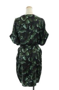 LANVIN シルクリーフ柄ノースリーブワンピース 36 グリーン