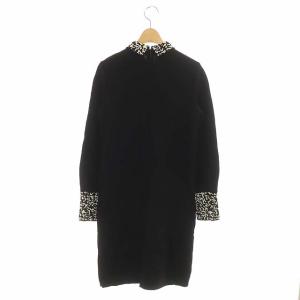 EPOCA ニット ワンピース ひざ丈 切替 長袖 38 ブラック オフホワイト