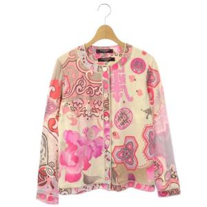 アンサンブル 総柄 カーディガン 半袖カットソー クルーネック L LL ピンク