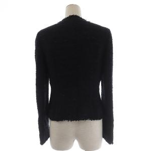 LANVIN COLLECTION ノーカラージャケット 比翼ボタン ツイード コットン混 38 ブラック