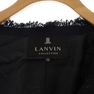 LANVIN COLLECTION ノーカラージャケット 比翼ボタン ツイード コットン混 38 ブラック