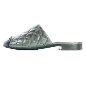 CHANEL キルティングサンダル サボサンダル フラット ココマーク 23cm 緑