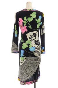 LEONARD ワンピース パリス ひざ丈 長袖 花柄 シルク ブラック系