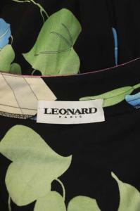 LEONARD ワンピース パリス ひざ丈 長袖 花柄 シルク ブラック系