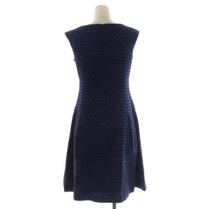 TOCCA 18AW フレアワンピース ノースリーブ ひざ丈 総柄 リボン コットン混 2 ネイビー ブラック