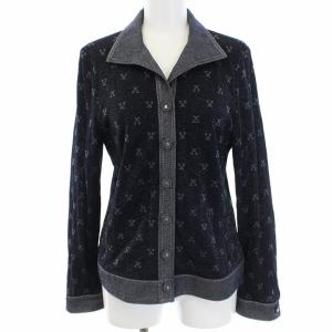 カーディガン 長袖 Vネック 総柄 M グレー