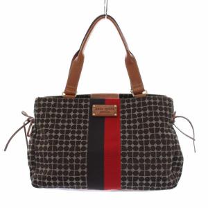 トートバッグ ショルダーバッグ 総柄 ライン キャンバス レザー ブラウン レッド