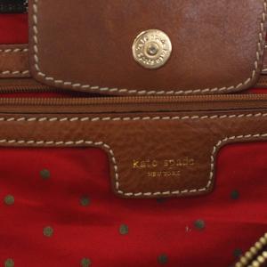 kate spade new york トートバッグ ショルダーバッグ 総柄 ライン キャンバス レザー ブラウン レッド