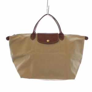 Longchamp ルプリアージュ ハンドバッグ トートバッグ ナイロン レザー ベージュ ブラウン