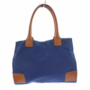 TORY BURCH トートバッグ ショルダーバッグ ロゴ ナイロン レザー ブルー ブラウン