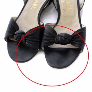 CHANEL ストラップ サンダル リボン レザー 5 ブラック