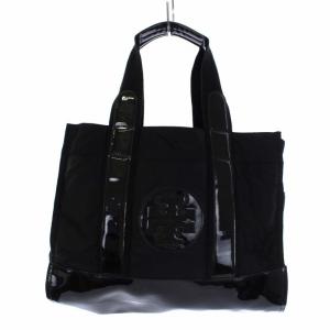 トートバッグ ハンドバッグ ナイロン ロゴ PVCレザー切替 ブラック