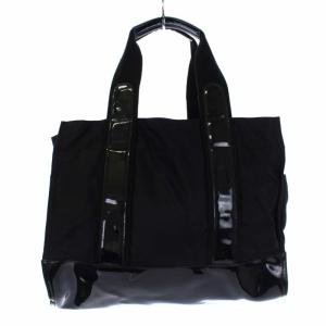 TORY BURCH トートバッグ ハンドバッグ ナイロン ロゴ PVCレザー切替 ブラック