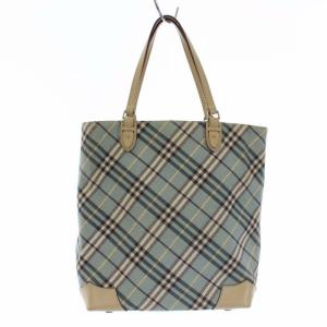 BURBERRY BLUE LABEL チェックキャンバスレザートートバッグ ライトブルー