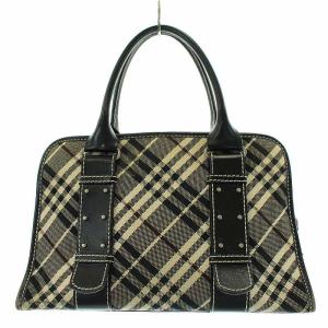 BURBERRY BLUE LABEL ノバチェックキャンバスレザーハンドバッグ ブラック