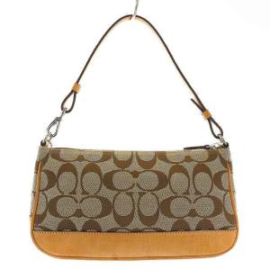 COACH シグネチャーキャンバスレザーデミポーチ ブラウン