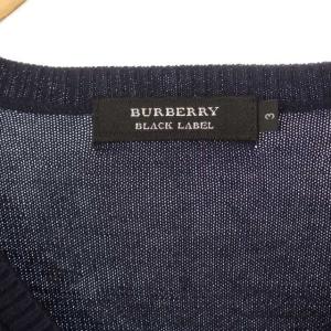 BURBERRY BLACK LABEL ニット セーター Vネック 長袖 プルオーバー ホース 刺繍 3 ネイビー
